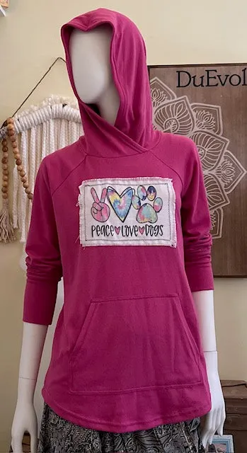 Peace Love Dogs Pink Hoodie