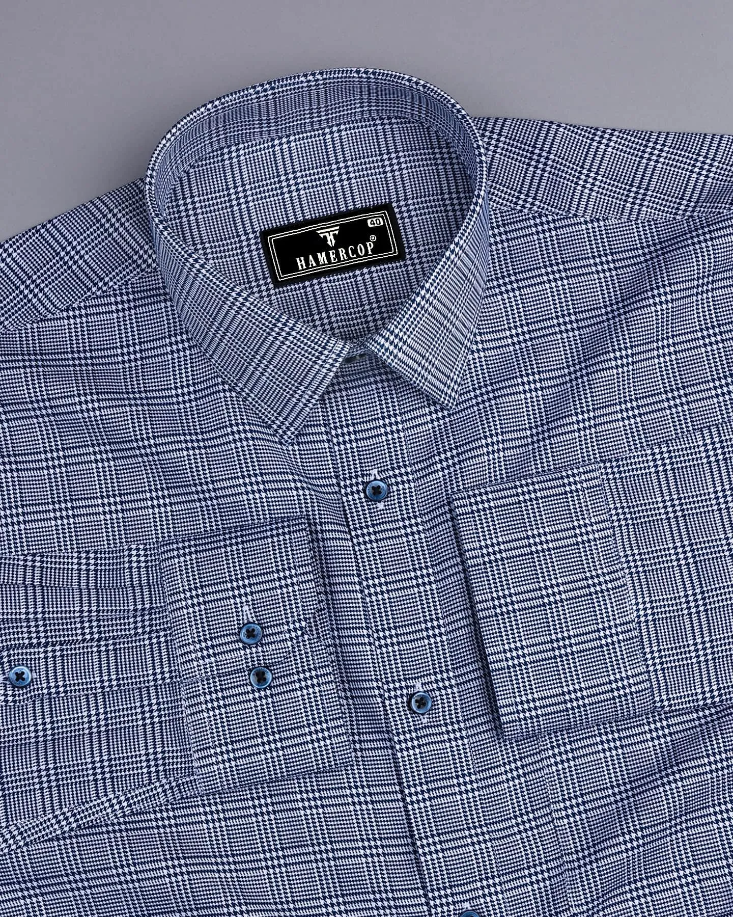 Pinacle Blue Houndstooth Check Premium Giza Shirt