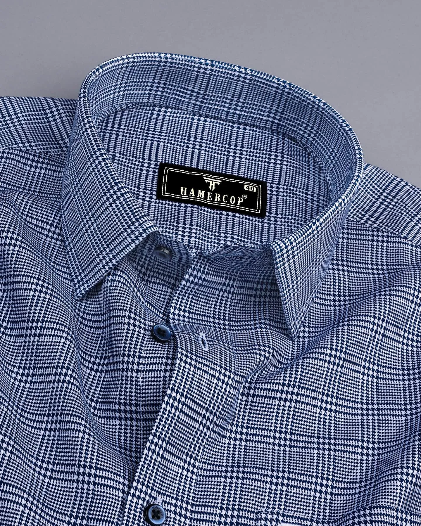 Pinacle Blue Houndstooth Check Premium Giza Shirt