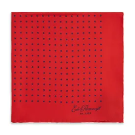 Red and Navy Spot Printed Silk Pocket Square