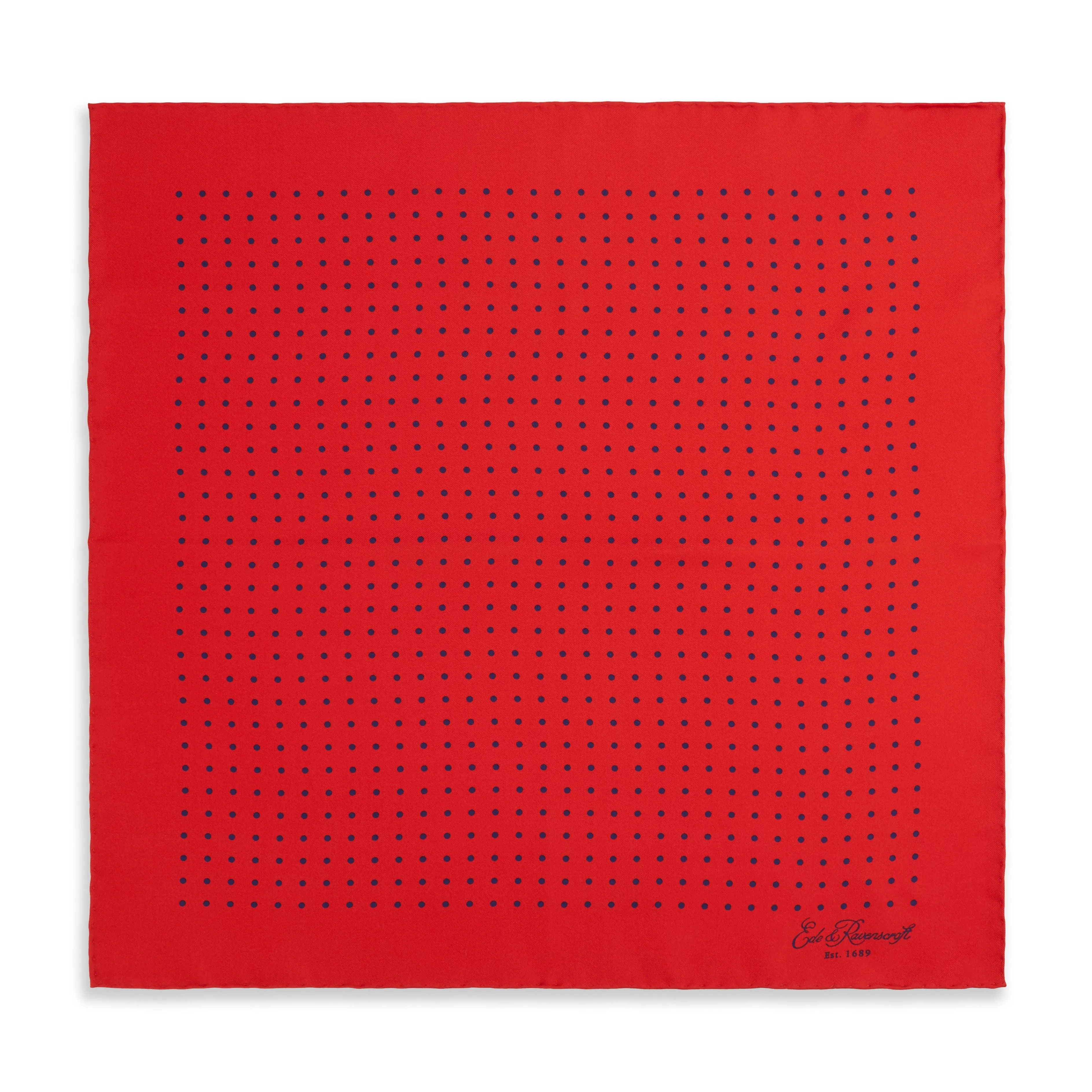 Red and Navy Spot Printed Silk Pocket Square