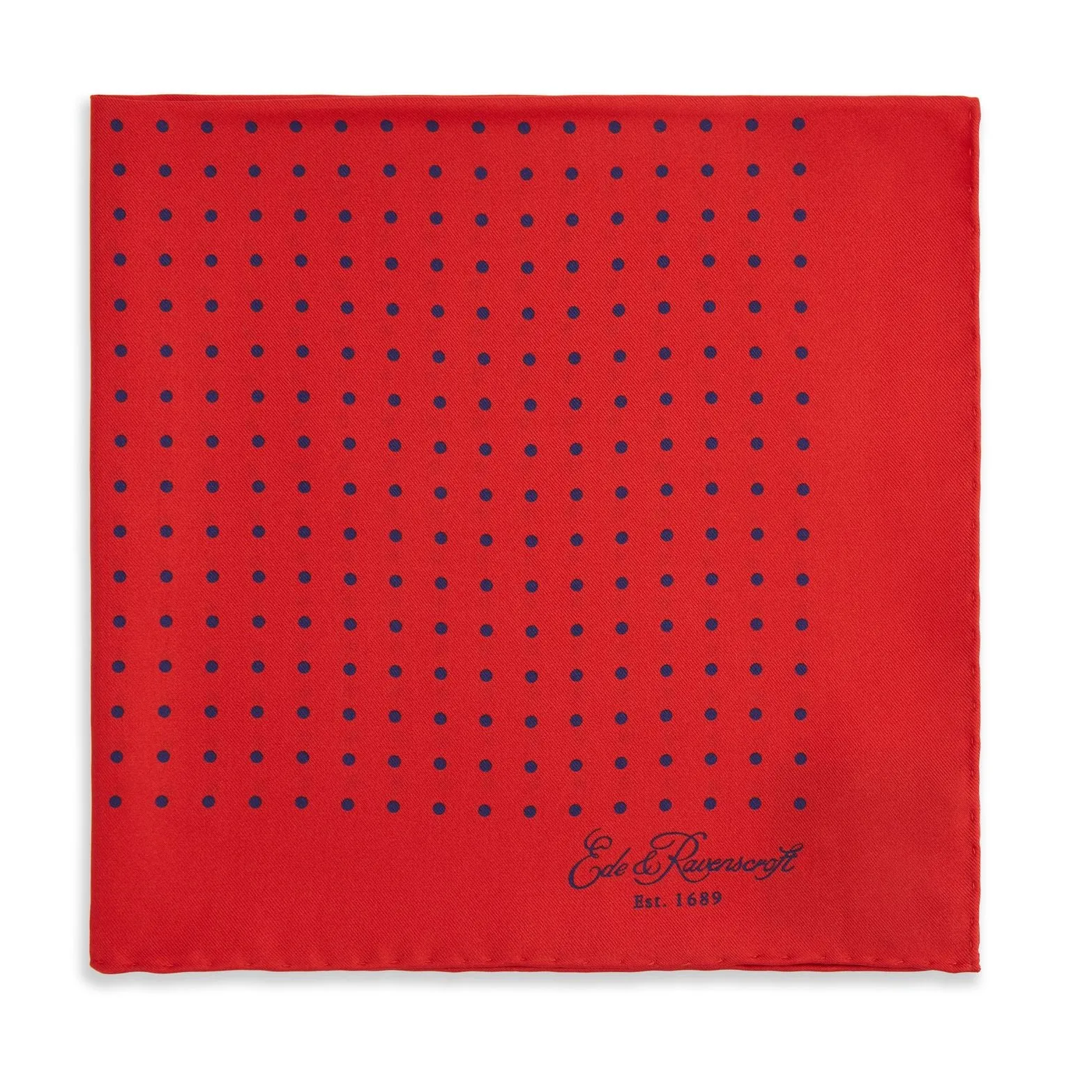 Red and Navy Spot Printed Silk Pocket Square