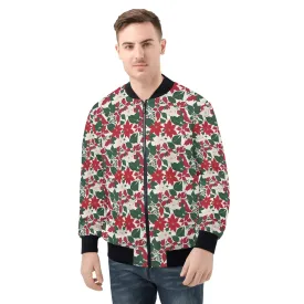 Red and White Poinsettia Flower Unisex Zip Up Track Jacket