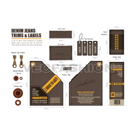 Set of Trims and Labels for Denim Jeans
