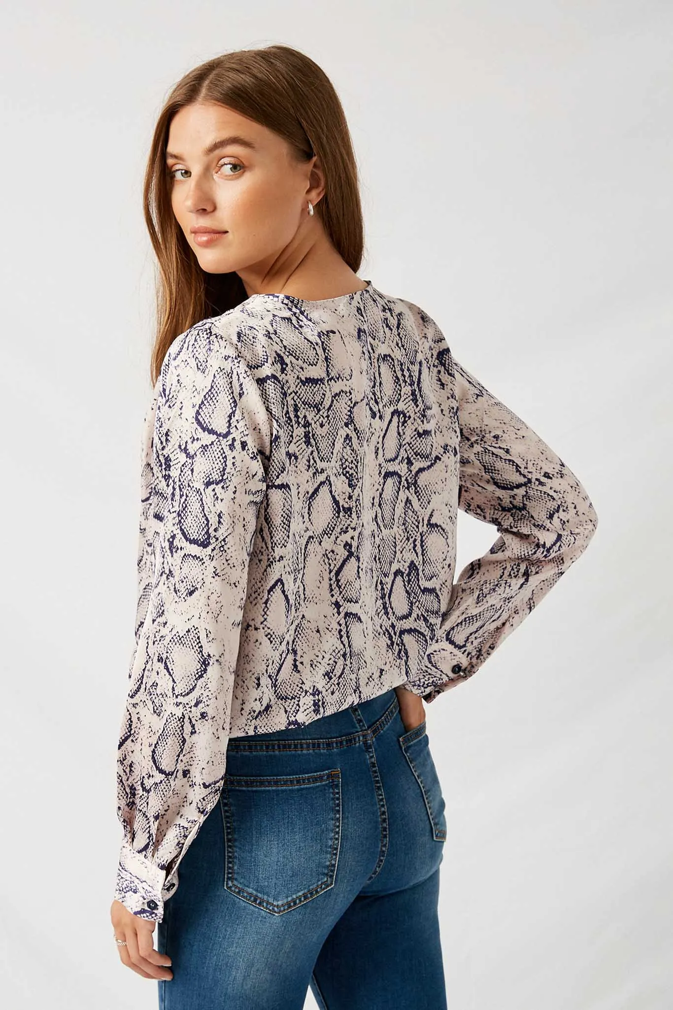 Snakeskin Tie-Front Blouse