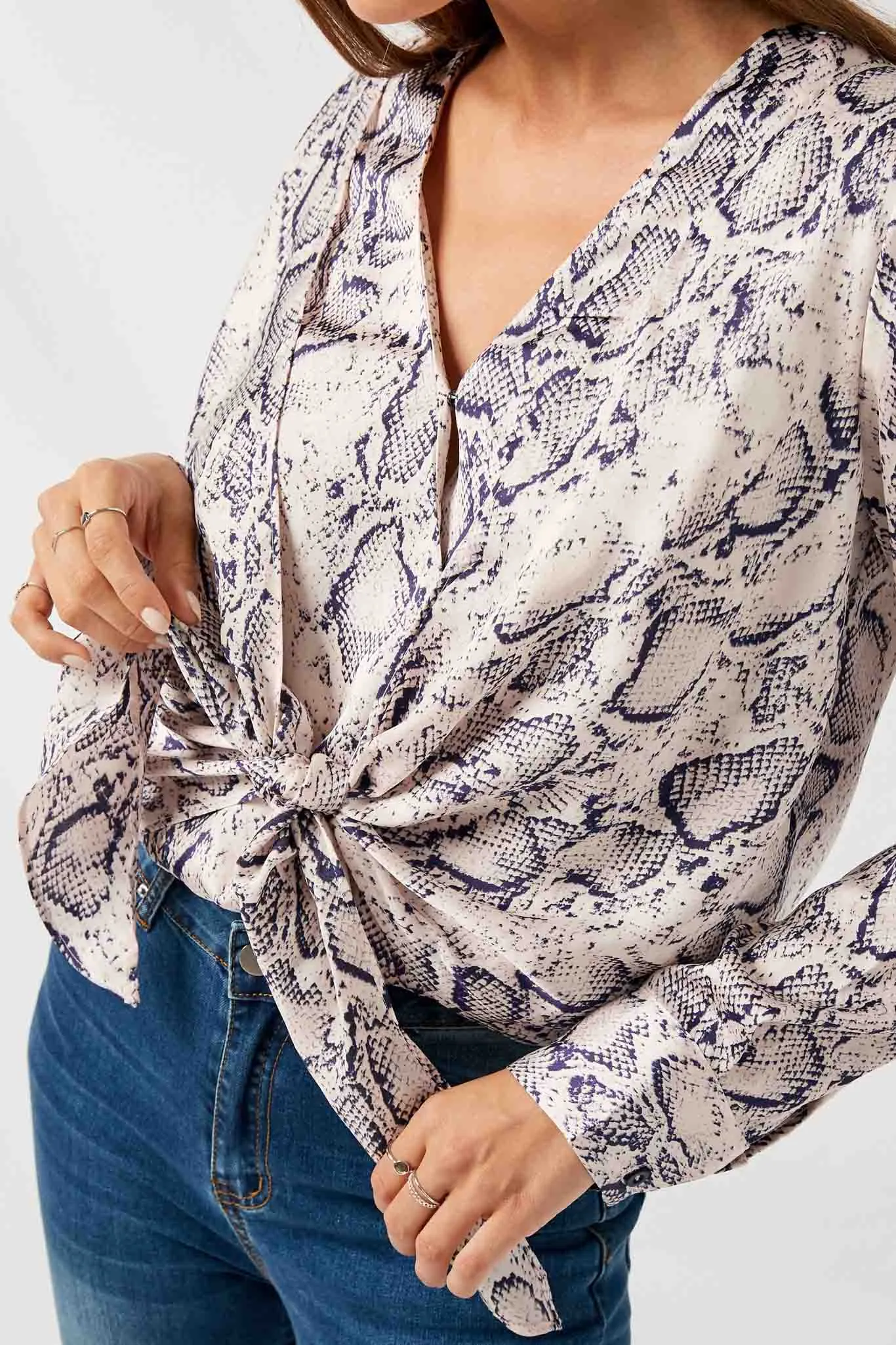 Snakeskin Tie-Front Blouse