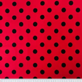 Stretch Cotton Sateen Fabric, Red & Black Polka- Width 148cm