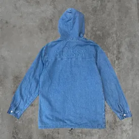 STUSSY DENIM HOODIE - L