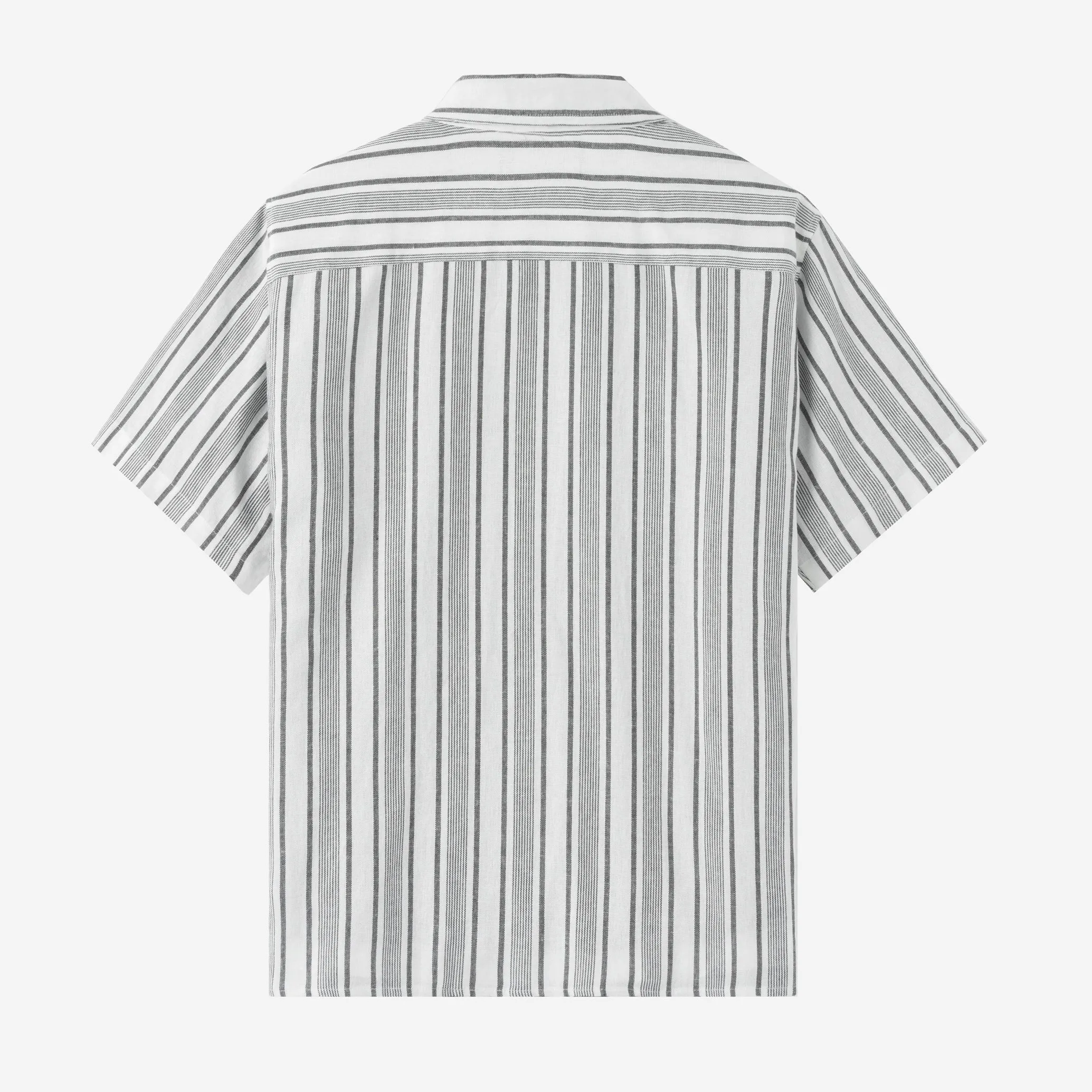 Summer Classic Camp Collar Short Sleeve Shirt - White Black Stripes