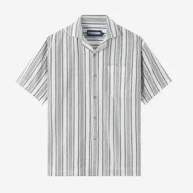 Summer Classic Camp Collar Short Sleeve Shirt - White Black Stripes