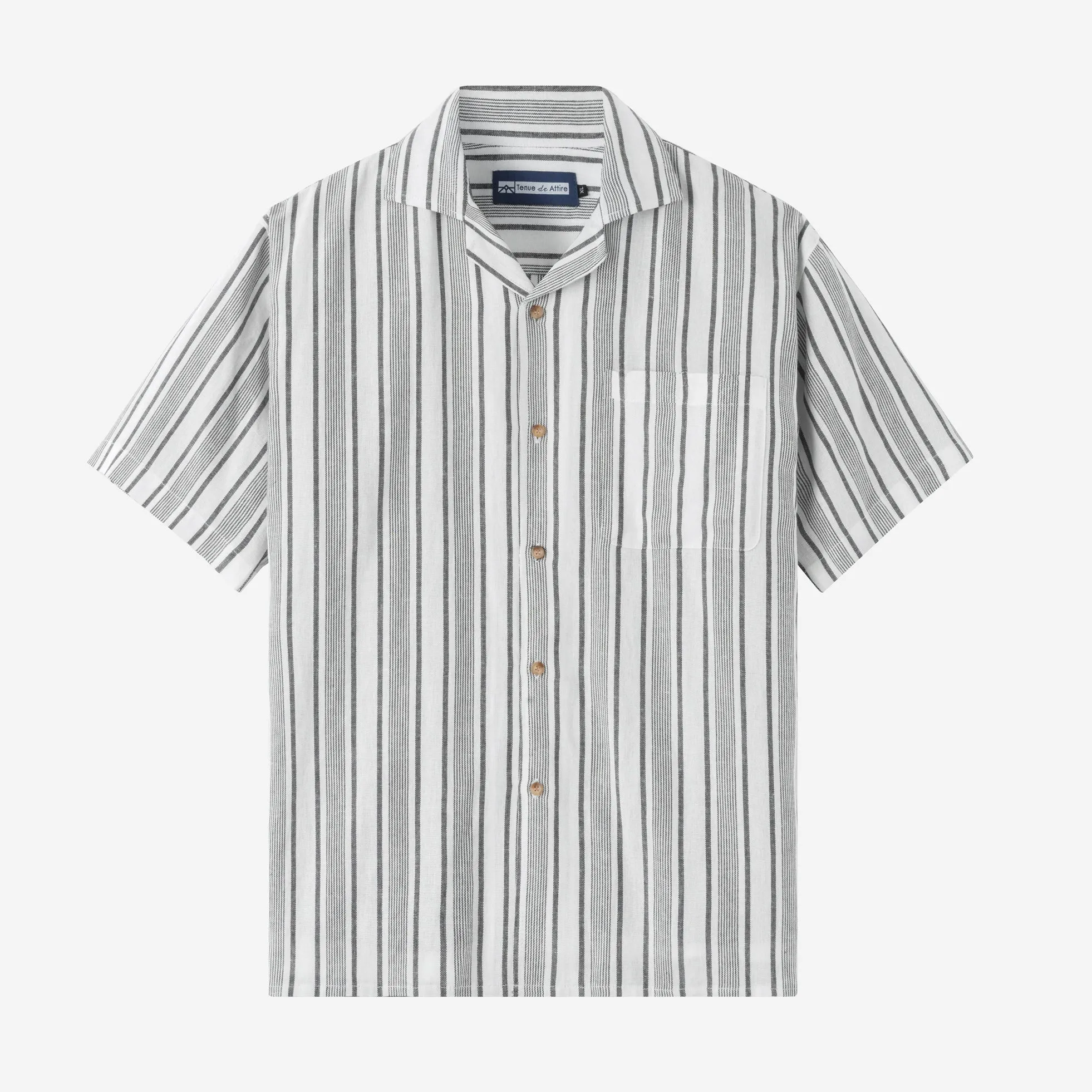 Summer Classic Camp Collar Short Sleeve Shirt - White Black Stripes