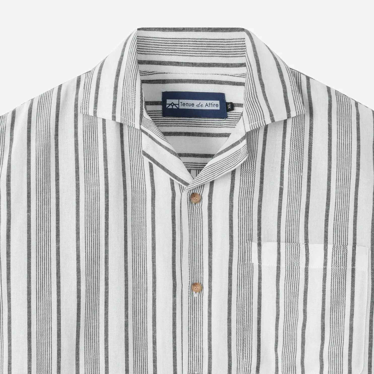 Summer Classic Camp Collar Short Sleeve Shirt - White Black Stripes
