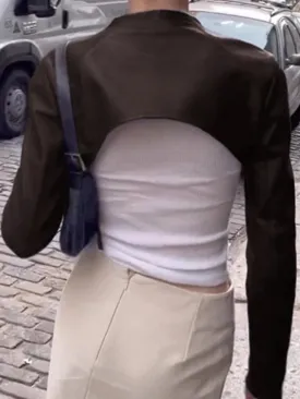 Vintage Brown Leather Ultra Short Slim Jacket