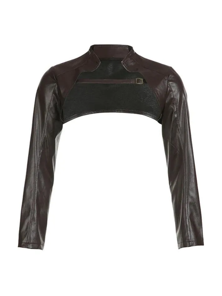 Vintage Brown Leather Ultra Short Slim Jacket