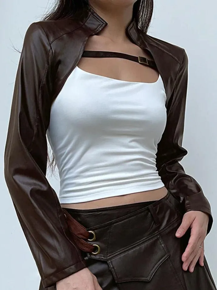 Vintage Brown Leather Ultra Short Slim Jacket
