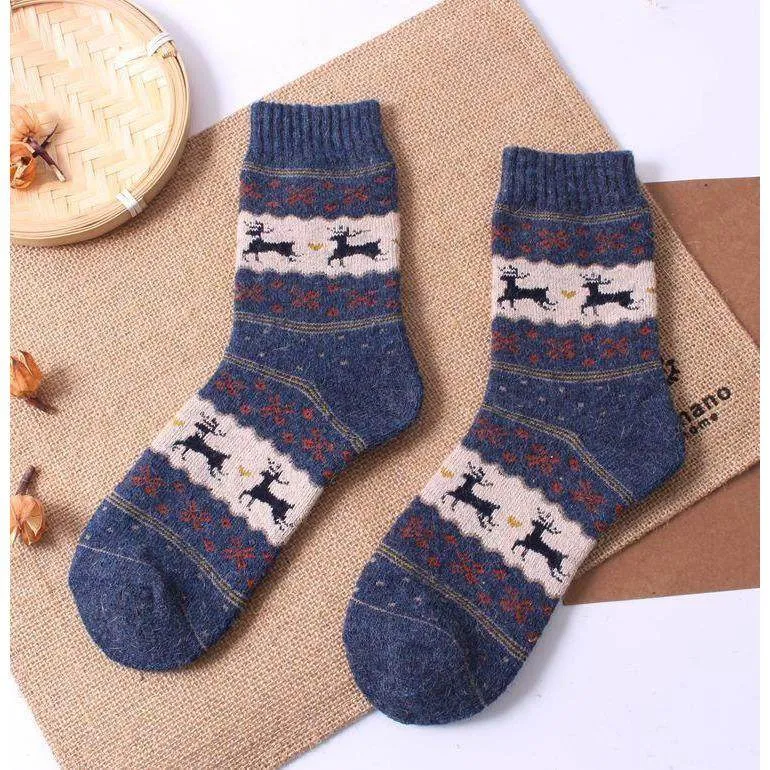 VINTAGE REINDEER ULTRA WARM WOOL BLEND SOCKS