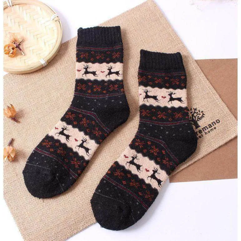 VINTAGE REINDEER ULTRA WARM WOOL BLEND SOCKS