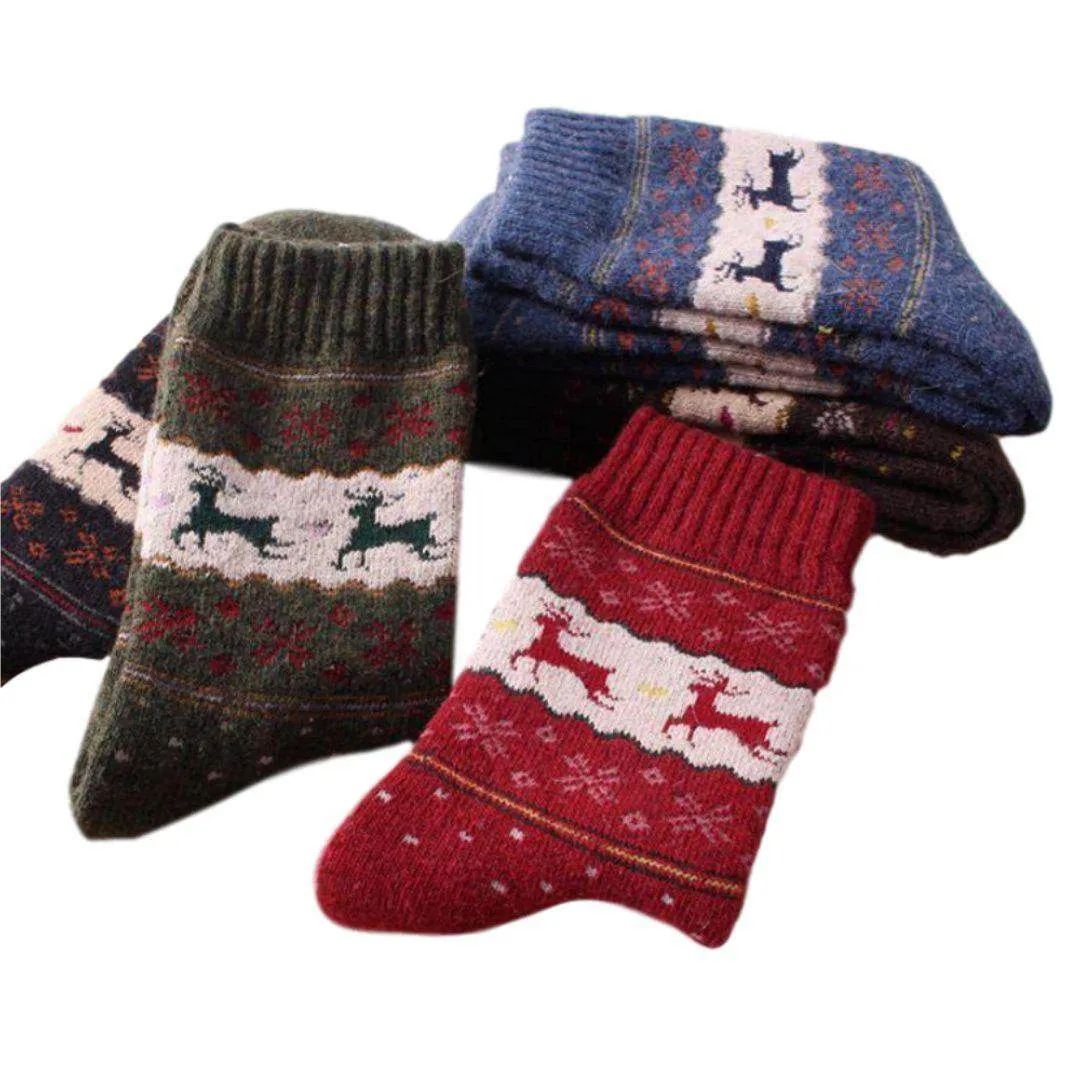 VINTAGE REINDEER ULTRA WARM WOOL BLEND SOCKS