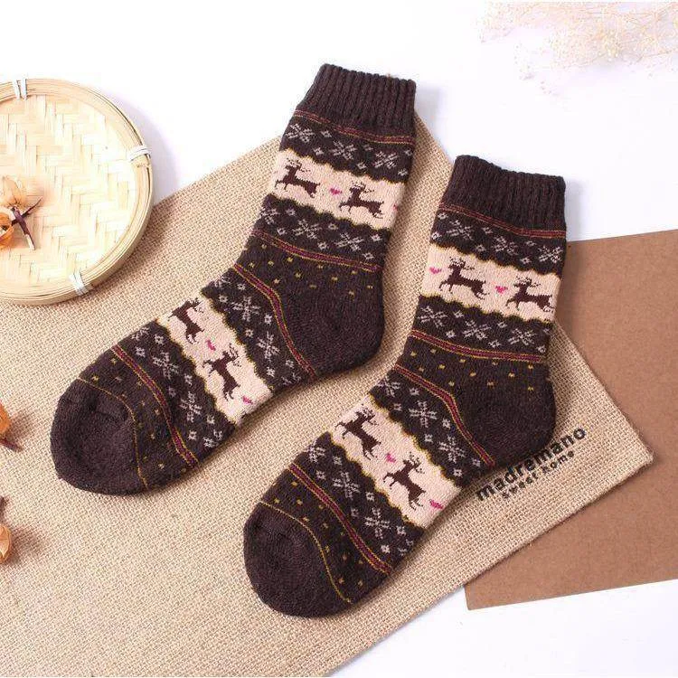 VINTAGE REINDEER ULTRA WARM WOOL BLEND SOCKS