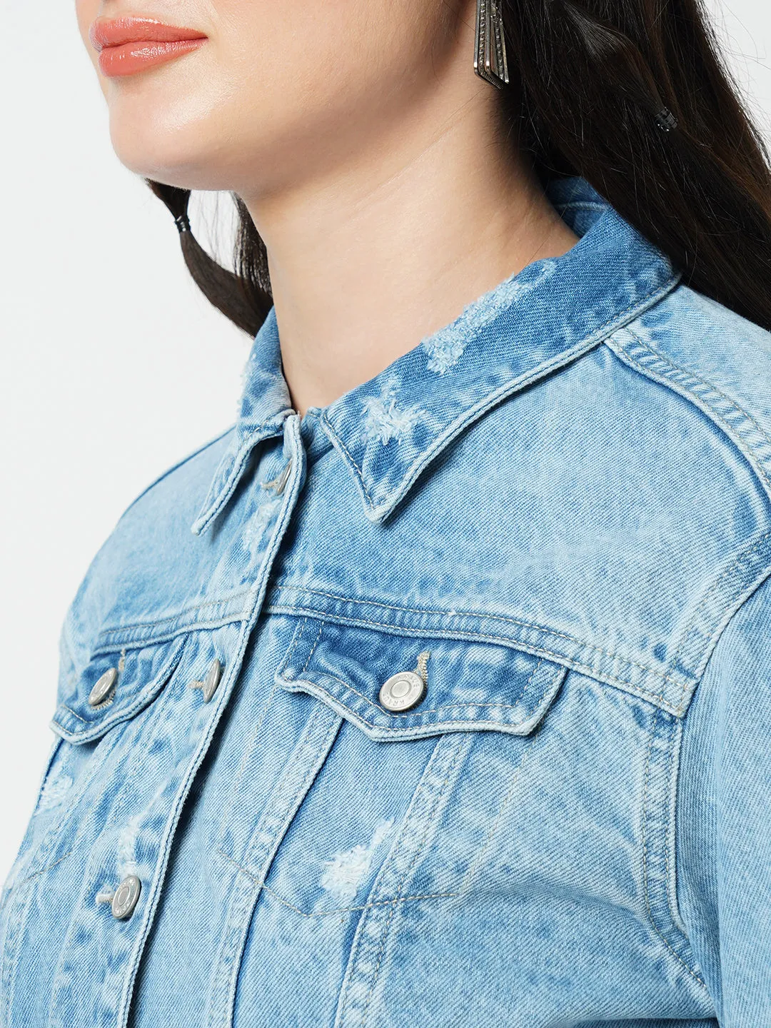 Women Blue Solid Full Length Jacket