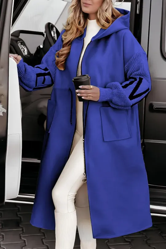 Women's Casual Hooded Jacket With Long Knitted Sleeves And Patchwork Design | Ideal for Autumn/Winter