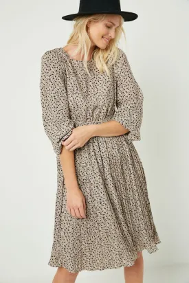 Womens Ditsy Print Pleated Skirt Midi Dress