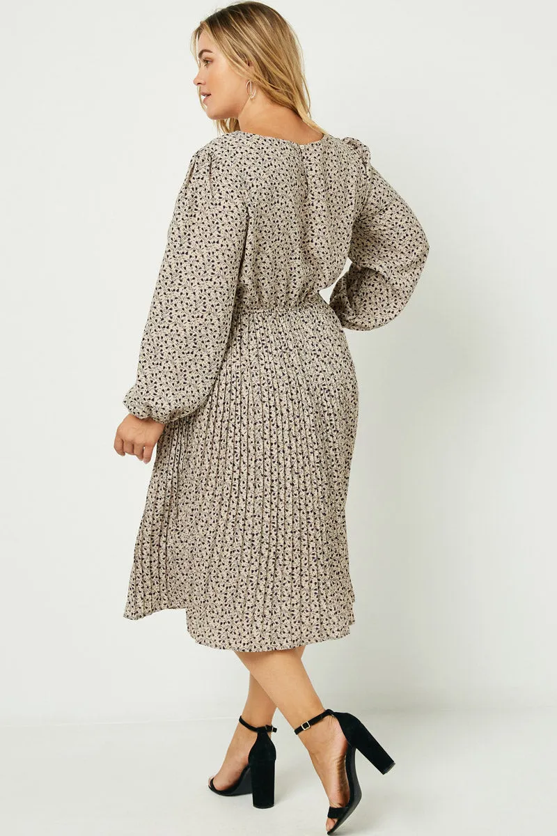 Womens Ditsy Print Pleated Skirt Midi Dress