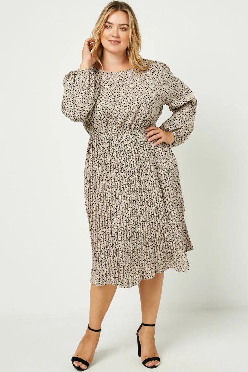 Womens Ditsy Print Pleated Skirt Midi Dress