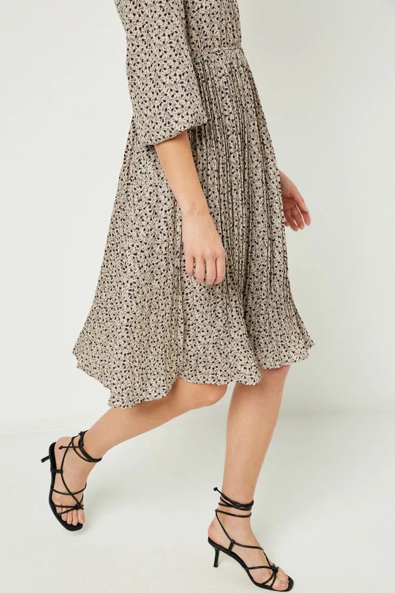 Womens Ditsy Print Pleated Skirt Midi Dress