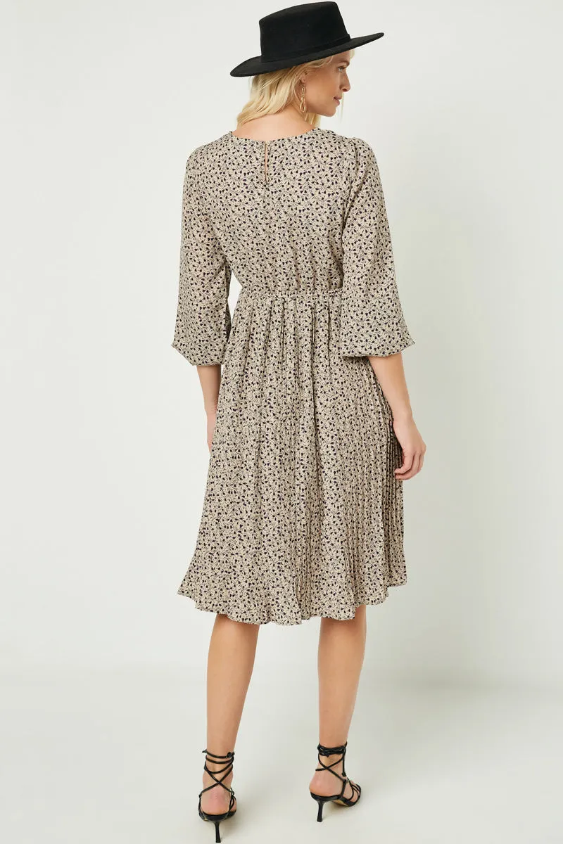 Womens Ditsy Print Pleated Skirt Midi Dress