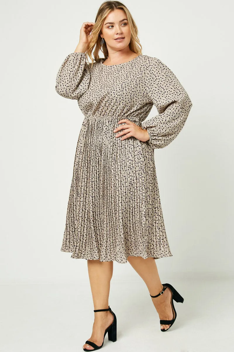 Womens Ditsy Print Pleated Skirt Midi Dress
