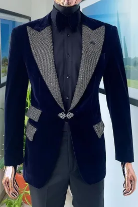 Woodrow Elegant Navy Blue Peak Lapel Two-Piece Prom Suits