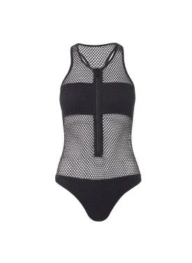 Zuma Black Sports Zip-Up Racerback Swimsuit
