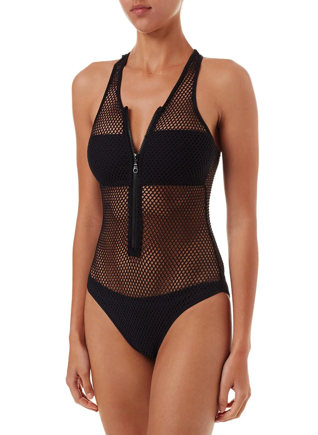 Zuma Black Sports Zip-Up Racerback Swimsuit